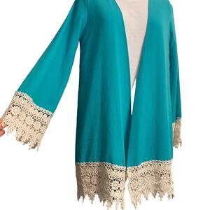 Turquoise & Lace Kimono Summer Spring Wrap NWT Med PinkBlush